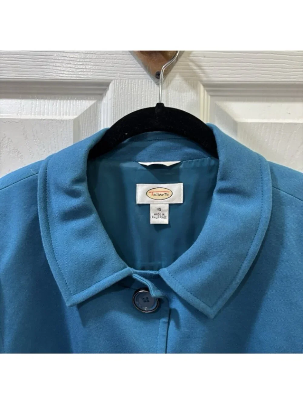 Talbots Teal  three Button Knit Coat A Line With Pokets Size 10 Preppy Classic